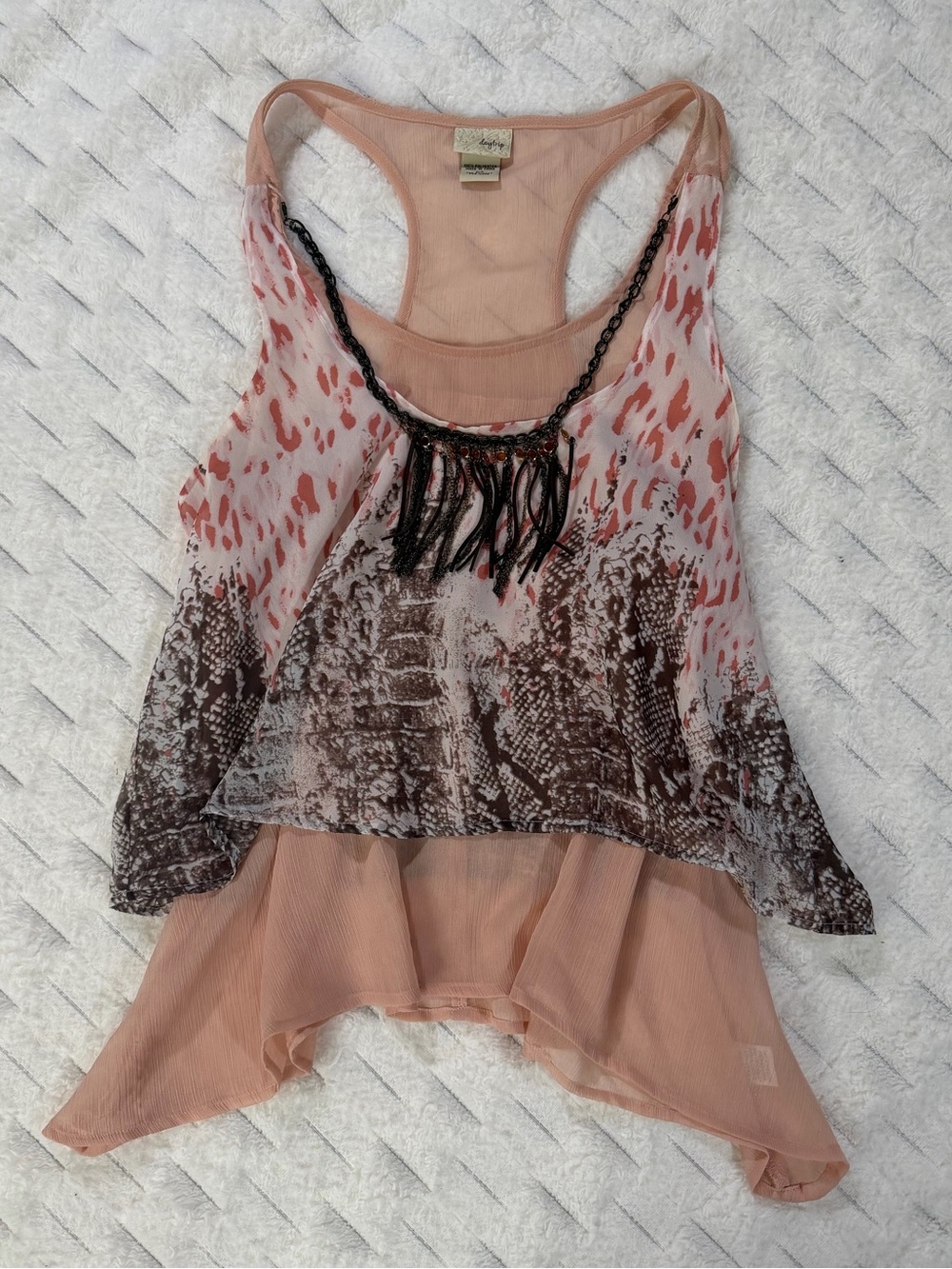 Boho Layered Chiffon Tank Top with Chain “Necklace” Attachment